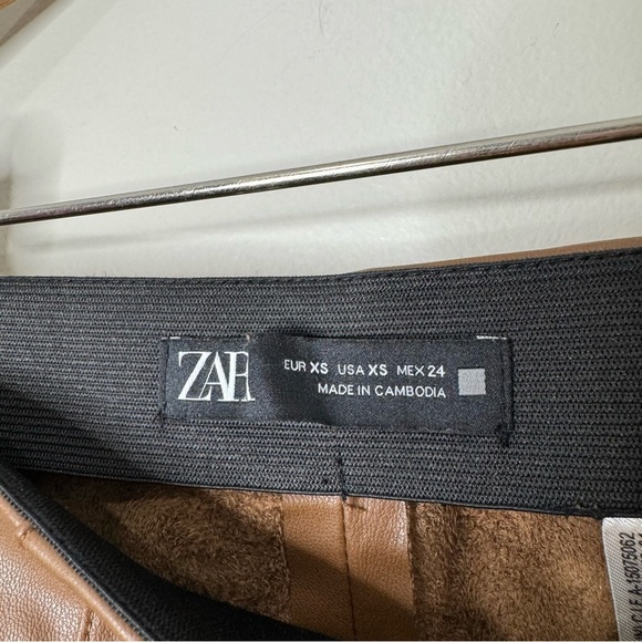Zara Camel Brown Faux Leather High Waisted Pants Neutral Business Casual Size XS - Picture 4 of 8